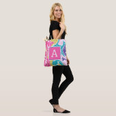 Kleurrijke wervelmonogram gepersonaliseerde Canvas Tote Bag (Op model)