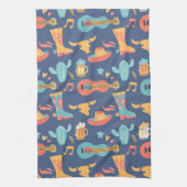 Kleurrijke Westerne Afbeeldingen op blauw Theedoek (Verticaal)