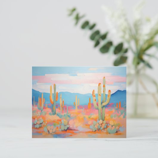 Kleurrijke Westerne Desert Cactus Levendig Schilde Briefkaart (Staand voorkant)