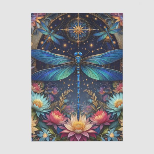 Kleurrijke Whimsical Boho Libelle Decoupage Tissuepapier (Voorkant)