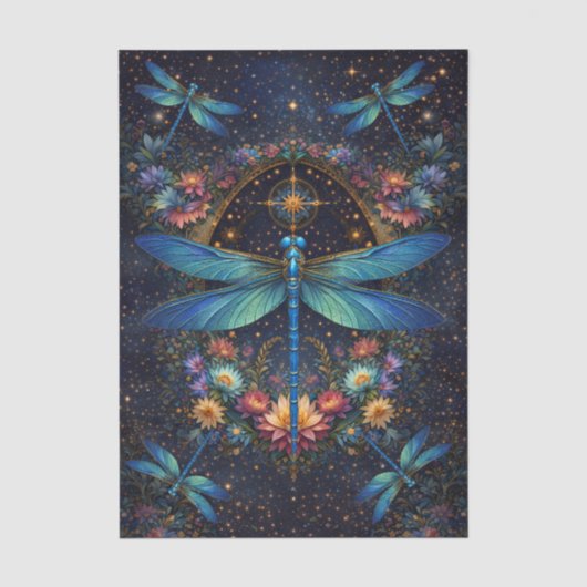 Kleurrijke Whimsical Boho Libelle Decoupage Tissuepapier (Voorkant)