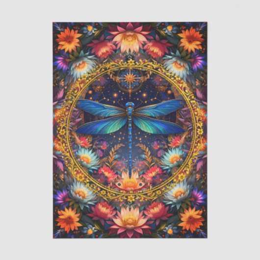 Kleurrijke Whimsical Boho Libelle Decoupage Tissuepapier (Voorkant)
