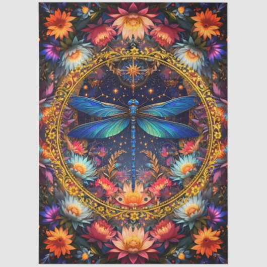 Kleurrijke Whimsical Boho Libelle Decoupage Tissuepapier (Voorkant)