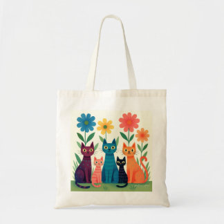 Kleurrijke Whimsical Cats in een Bloementuin Tote Bag