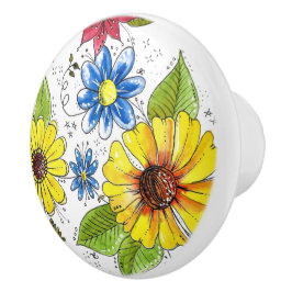 Kleurrijke Whimsical Flower Garden Keramische Knop