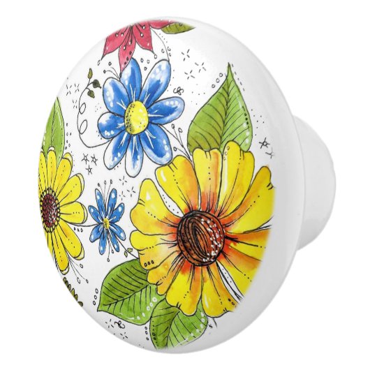 Kleurrijke Whimsical Flower Garden Keramische Knop (Rechts)