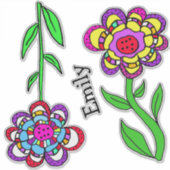 Kleurrijke Whimsical Flowers en Naam Sticker (Voorkant)