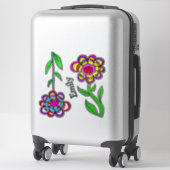 Kleurrijke Whimsical Flowers en Naam Sticker (Koffer)