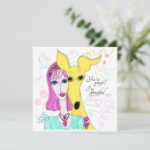 Kleurrijke Whimsical Greyhound Hond en Lady Bedankkaart (Staand voorkant)