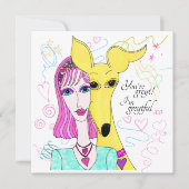 Kleurrijke Whimsical Greyhound Hond en Lady Bedankkaart (Voorkant)