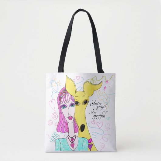 Kleurrijke Whimsical Greyhound Hond en Lady Tote Bag (Voorkant)