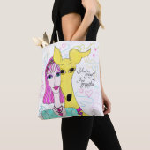 Kleurrijke Whimsical Greyhound Hond en Lady Tote Bag (Dichtbij)