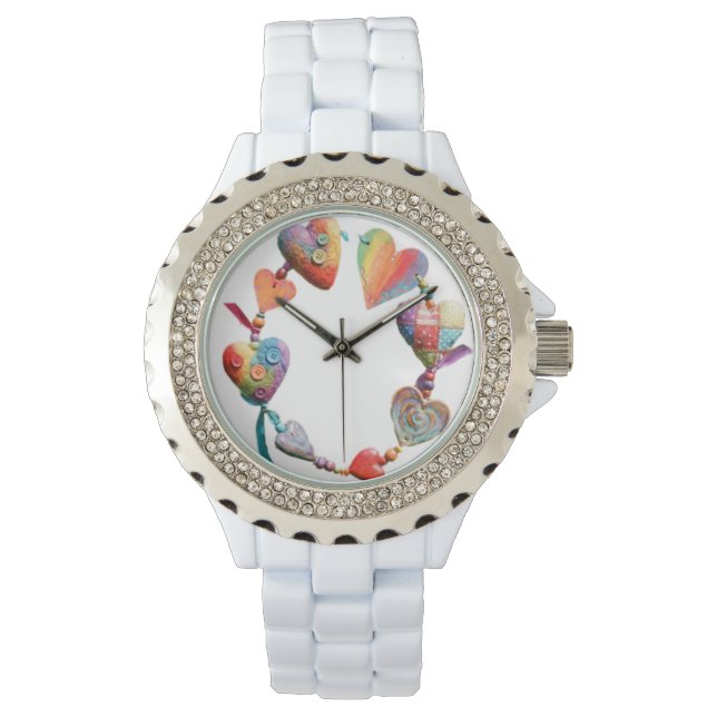 Kleurrijke Whimsical Hartjes Horloge (Voorkant)