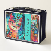Kleurrijke Whimsical Kat Kind Naam (Achterkant)
