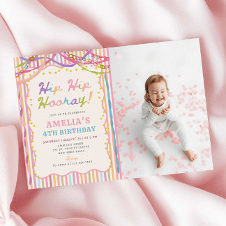 Kleurrijke Whimsical Meisje Verjaardagsfeest Foto Kaart