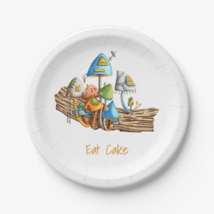 Kleurrijke Whimsical Mushroom Village Housewarming Papieren Bordje