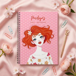 Kleurrijke Whimsical Rodekop Meisje Mode TMF26 Notitieboek