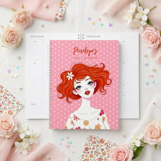 Kleurrijke Whimsical Rodekop Meisje Mode TMF26 Planner