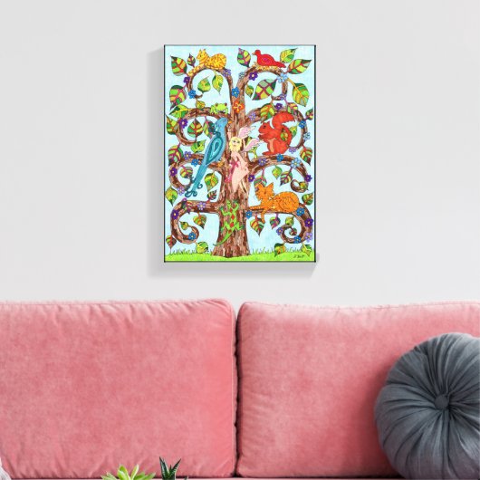 Kleurrijke whimsical Tree Fairy Cute Animal Tekeni Canvas Afdruk (Insitu (Woonkamer))