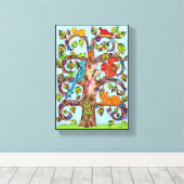 Kleurrijke whimsical Tree Fairy Cute Animal Tekeni Canvas Afdruk (Insitu (Houten vloer))
