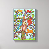 Kleurrijke whimsical Tree Fairy Cute Animal Tekeni Canvas Afdruk (Voorkant)
