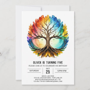 Kleurrijke Whimsical Tree of Life Verjaardag Kaart