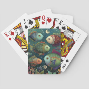 Kleurrijke Whimsical Vissen Onder de Maan Pokerkaarten