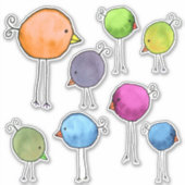 Kleurrijke Whimsical Vogels Sticker (Voorkant)