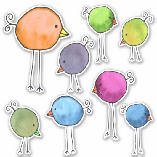 Kleurrijke Whimsical Vogels Sticker (Voorkant)