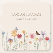 Kleurrijke Whimsical Wildflower Bruiloft Kartonnen Onderzetters (Voorkant)
