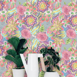 Kleurrijke Whimsy Boho chique handgetekende bloeme Behang