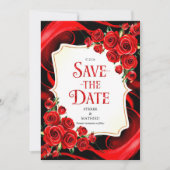 Kleurrijke Whimsy Crimson Rode Rozen Bruiloft Save The Date (Voorkant)