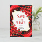 Kleurrijke Whimsy Crimson Rode Rozen Bruiloft Save The Date (Staand voorkant)