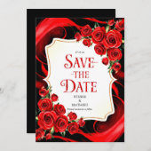 Kleurrijke Whimsy Crimson Rode Rozen Bruiloft Save The Date (Voorkant / Achterkant)