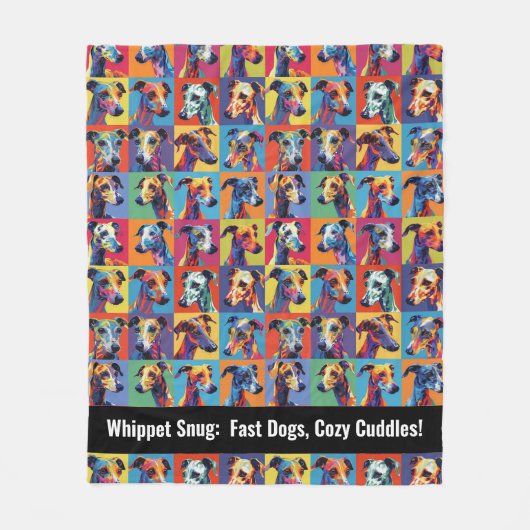Kleurrijke Whippet Snug met aangepaste tekst Fleece Deken (Voorkant)