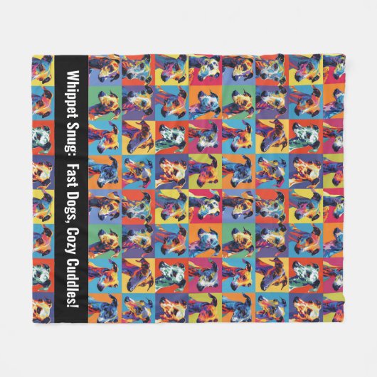 Kleurrijke Whippet Snug met aangepaste tekst Fleece Deken (Voorkant (Horizontaal))