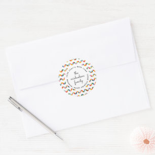 Kleurrijke Wiggle Stripe Adres Ronde Sticker