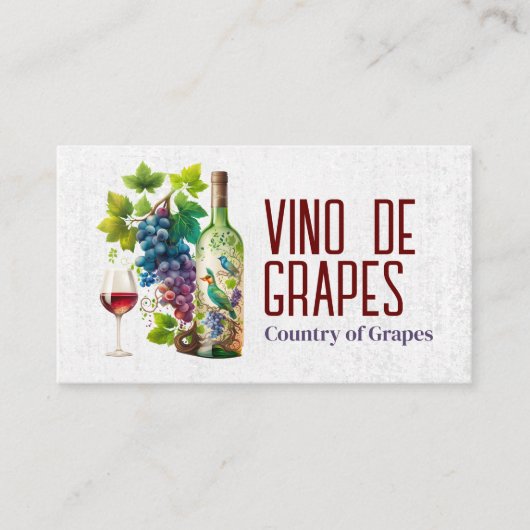 Kleurrijke wijnfles en druiven visitekaartje (Voorkant)