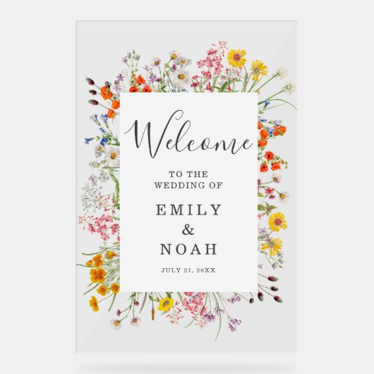 Kleurrijke Wild Flower Country Wedding Welkom Acryl Bord (Voorkant)