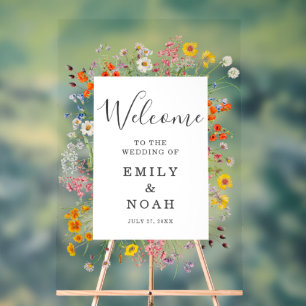 Kleurrijke Wild Flower Country Wedding Welkom Acryl Bord