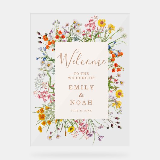 Kleurrijke Wild Flower Country Wedding Welkom Acryl Bord (Voorkant)