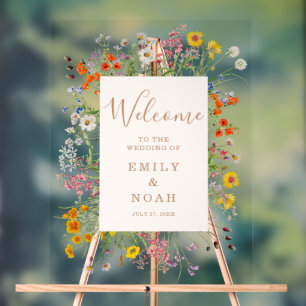 Kleurrijke Wild Flower Country Wedding Welkom Acryl Bord