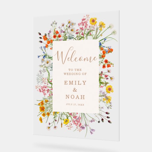 Kleurrijke Wild Flower Country Wedding Welkom Acryl Bord (Hoek)