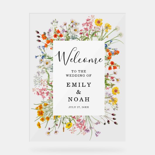 Kleurrijke Wild Flower Country Wedding Welkom Acryl Bord (Voorkant)