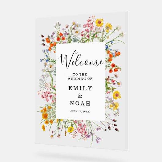 Kleurrijke Wild Flower Country Wedding Welkom Acryl Bord (Hoek)