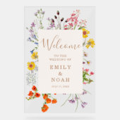 Kleurrijke Wild Flower Country Wedding Welkom Acryl Bord (Voorkant)