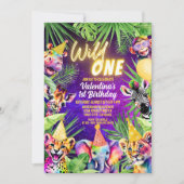 Kleurrijke Wild One Safari Dieren 1e Verjaardag Kaart (Voorkant)