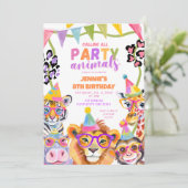 Kleurrijke Wild One Safari Dieren Verjaardag Kaart (Staand voorkant)