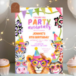 Kleurrijke Wild One Safari Dieren Verjaardag Kaart<br><div class="desc">Kleurrijke Wild One Safari Animals Invitation,  Oproep Alle Dieren Meisje Verjaardag Uitnodigen,  Bewerkbare Oerwoud Dieren Kids Verjaardag</div>