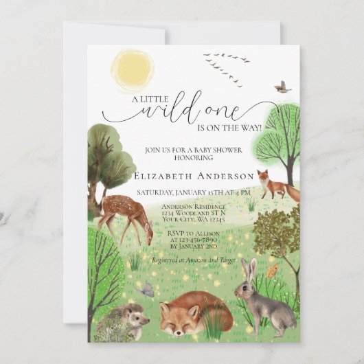 Kleurrijke Wild One Woodland Animals Baby shower Kaart (Voorkant)
